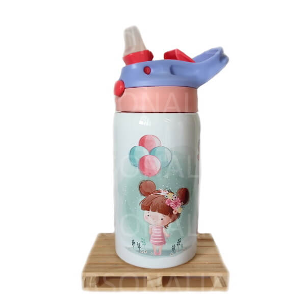 Botella para niñas personalizada con globos